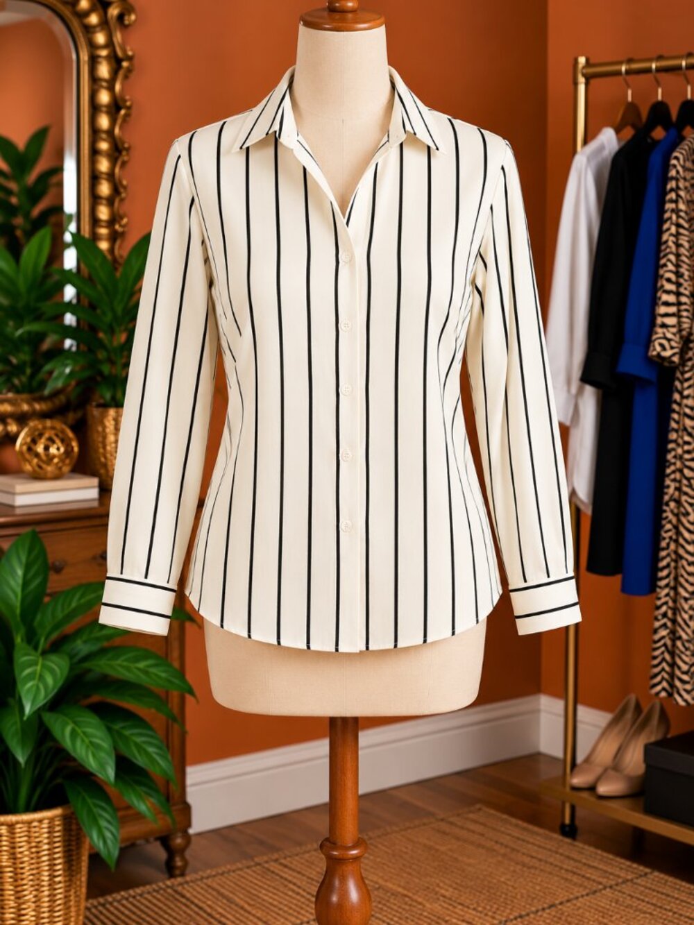 Old West Black and White Striped Button Down Shirt